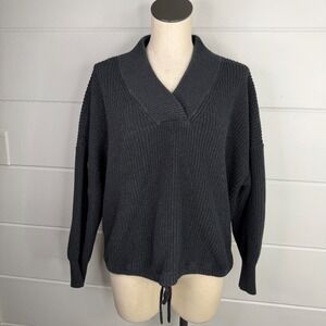RD Style Knit Sweater XXL V neck Drawstring Waist Sweater Gray Knit